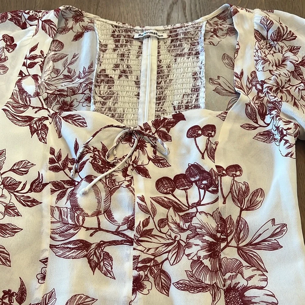 Reformation White and Red Floral Blouse